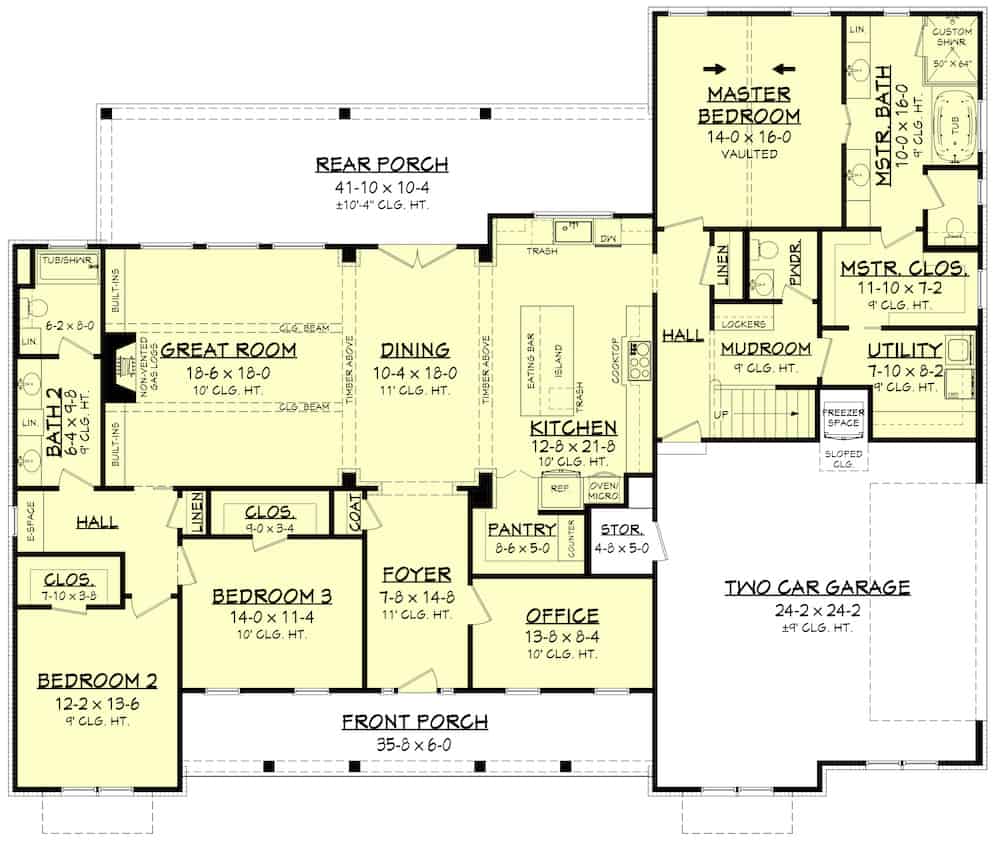 Floor Plan Main Level of Farmhouse Plan #142-1233