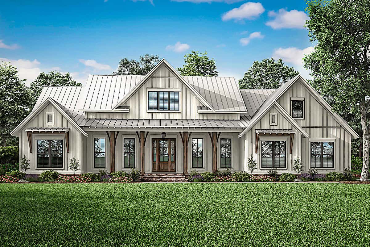 Farmhouse home (ThePlanCollection: Plan #142-1233)