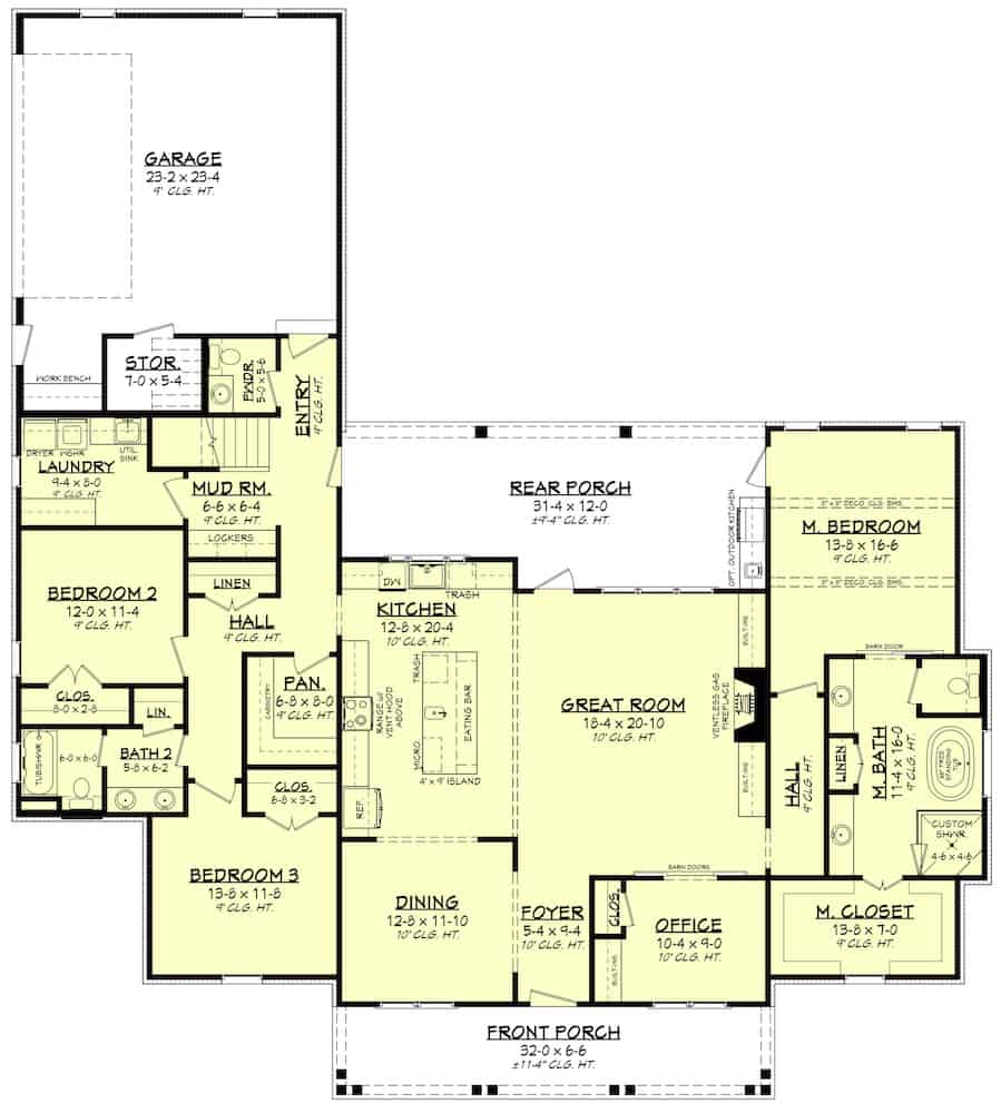 Floor Plan Main Level of Contemporary Plan #142-1234