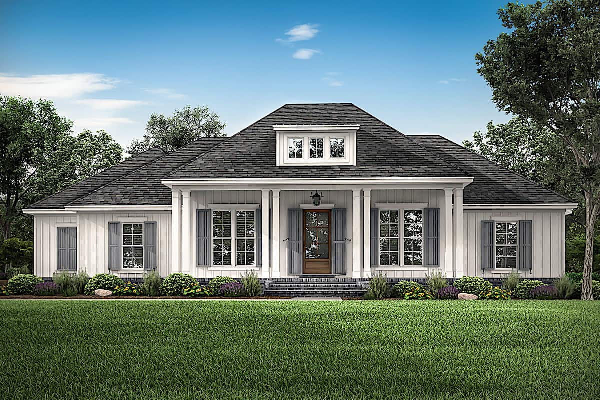 Front elevation of Contemporary home (ThePlanCollection: House Plan #142-1234)