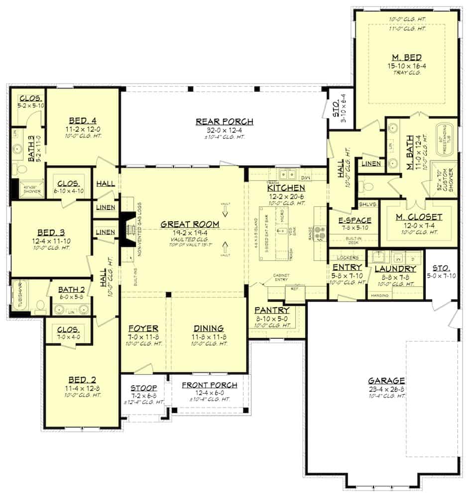 Floor Plan Main Level of Acadian Plan #142-1235
