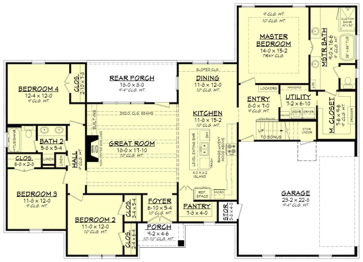 Floor Plan Main Level of Ranch Plan #142-1237