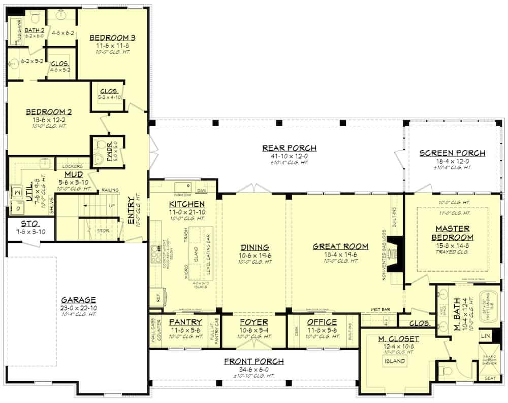 Floor Plan Main Level of Ranch Plan #142-1238