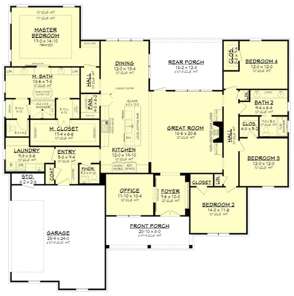 Floor Plan Main Level of Ranch Plan #142-1239