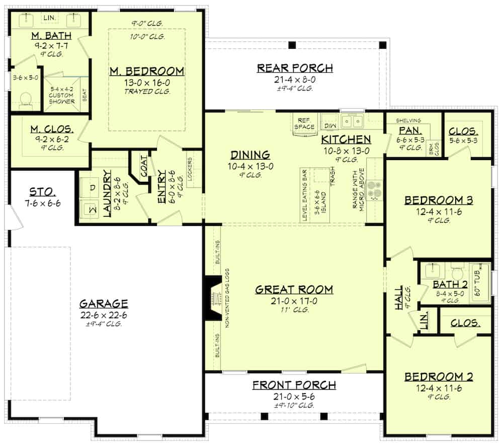 Floor Plan Main Level of Contemporary Plan #142-1240