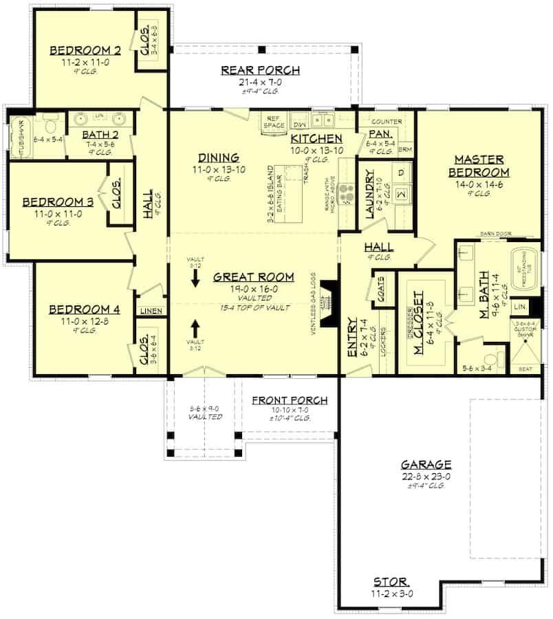 Floor Plan Main Level of Contemporary Plan #142-1241