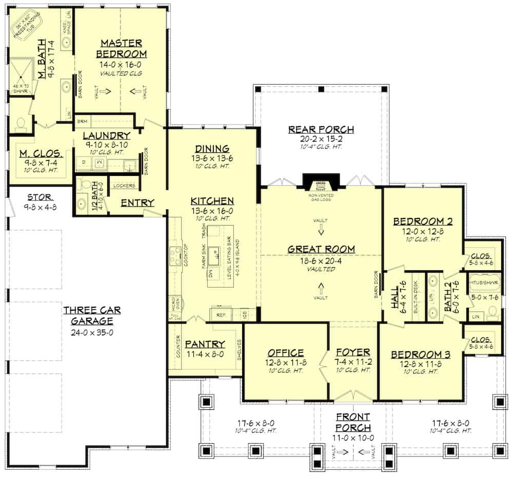 Floor Plan Main Level of Ranch Plan #142-1242