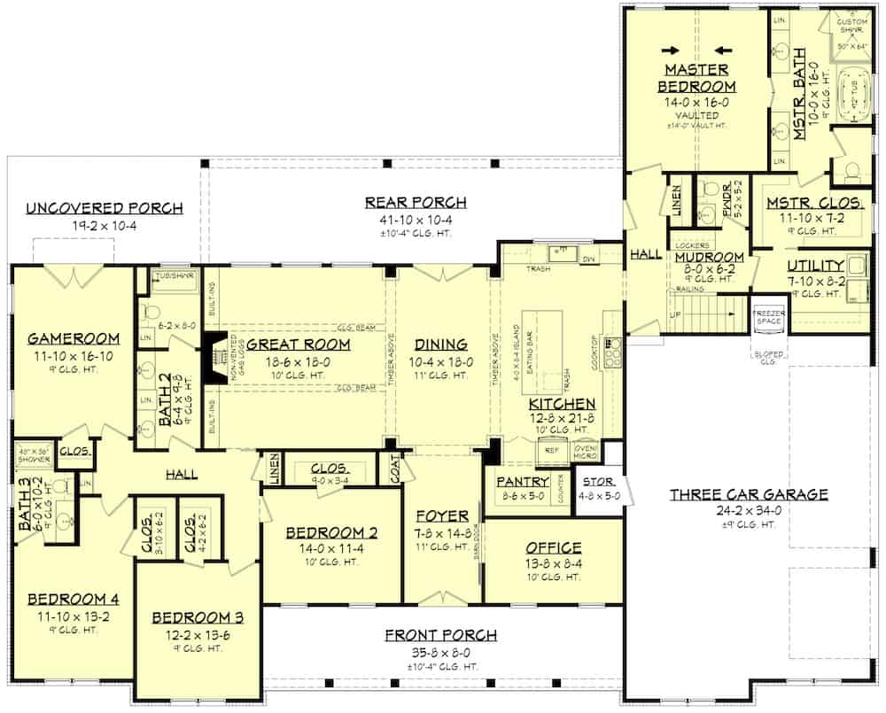 Floor Plan Main Level of Contemporary Plan #142-1244