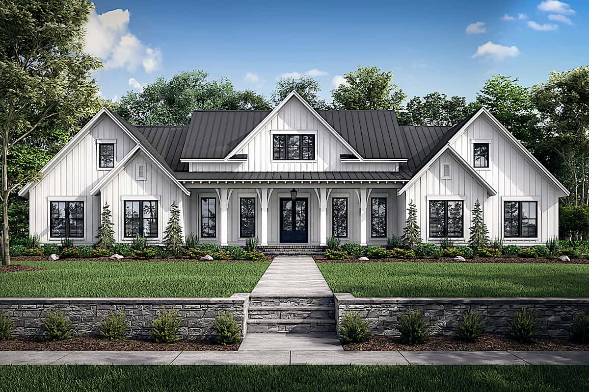 Farmhouse home (ThePlanCollection: Plan #142-1244)