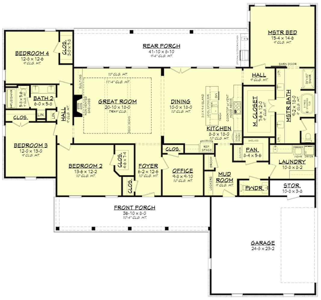 Floor Plan Main Level of Contemporary Plan #142-1245