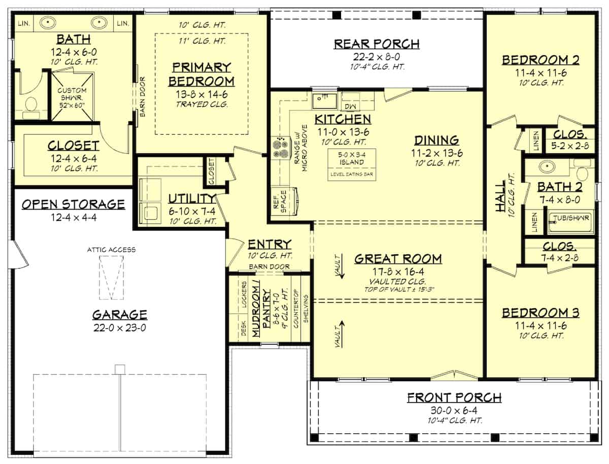 Main Level of Contemporary Plan #142-1252