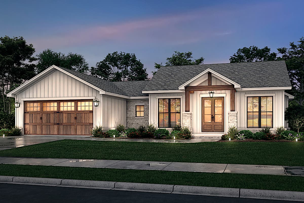 Home at Night of this 3-Bedroom, 1599 Sq Ft Plan - 142-1256