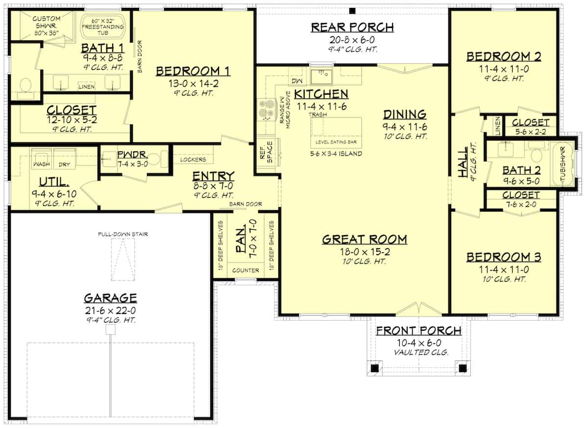 Main Level of Contemporary Plan #142-1256