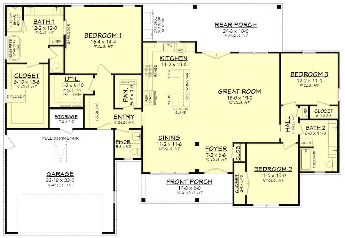 Main Level of Contemporary Plan #142-1257