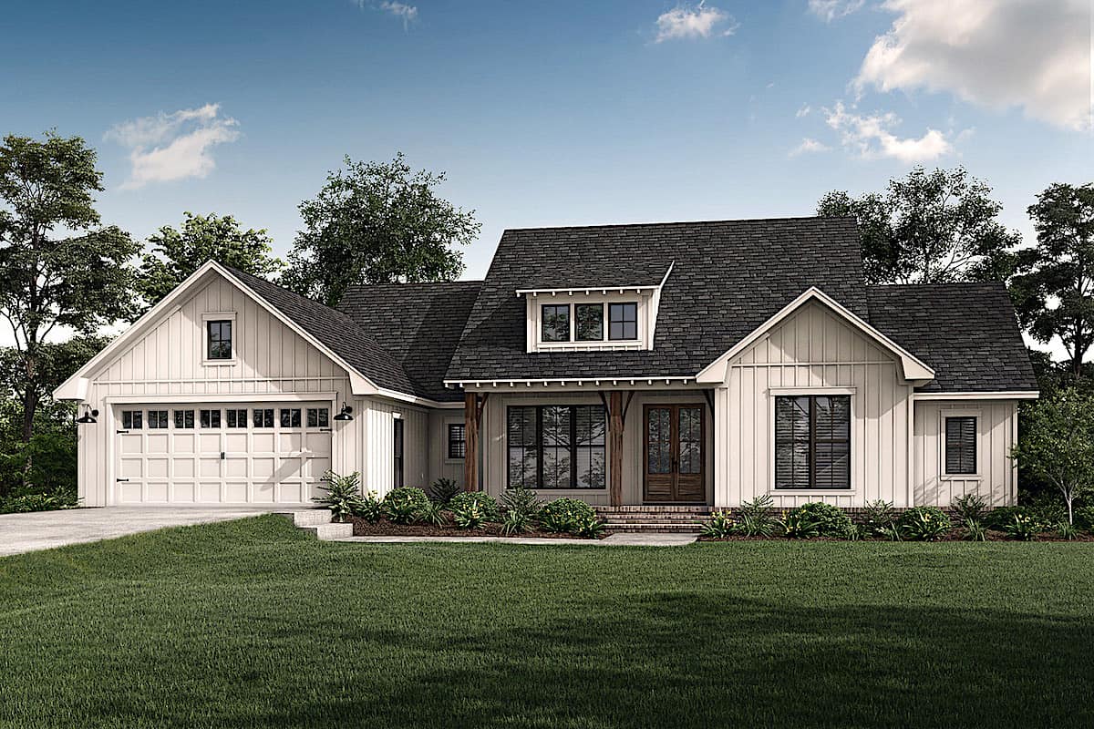 Modern Farmhouse style home (ThePlanCollection: Plan #142-1257)