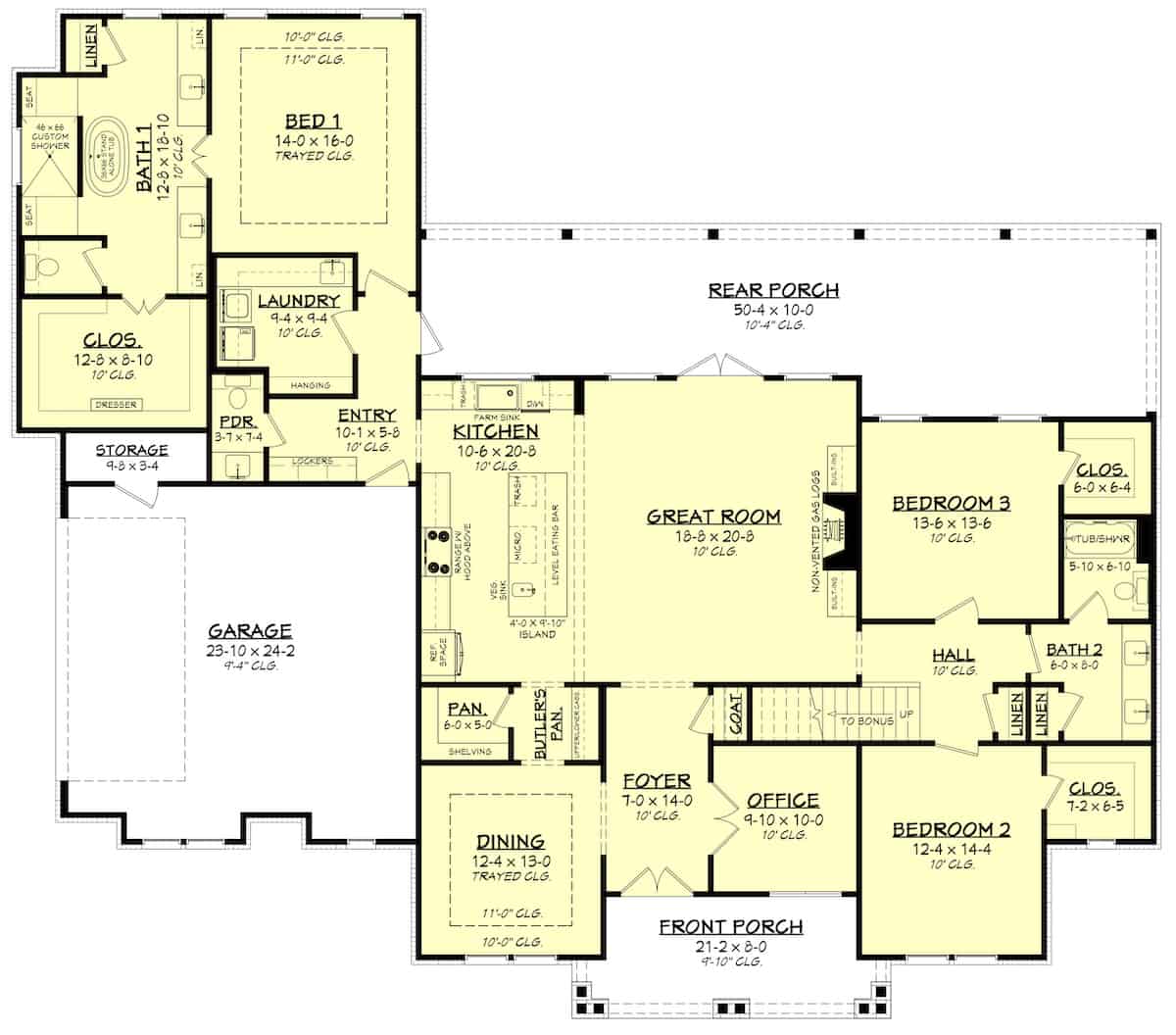 Main Level of Farmhouse Plan #142-1259