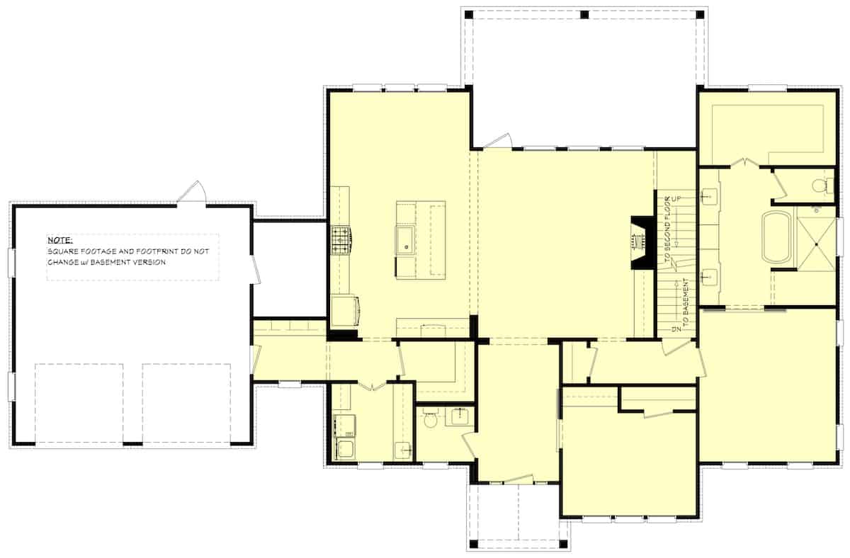 Main Level of Farmhouse Plan #142-1260