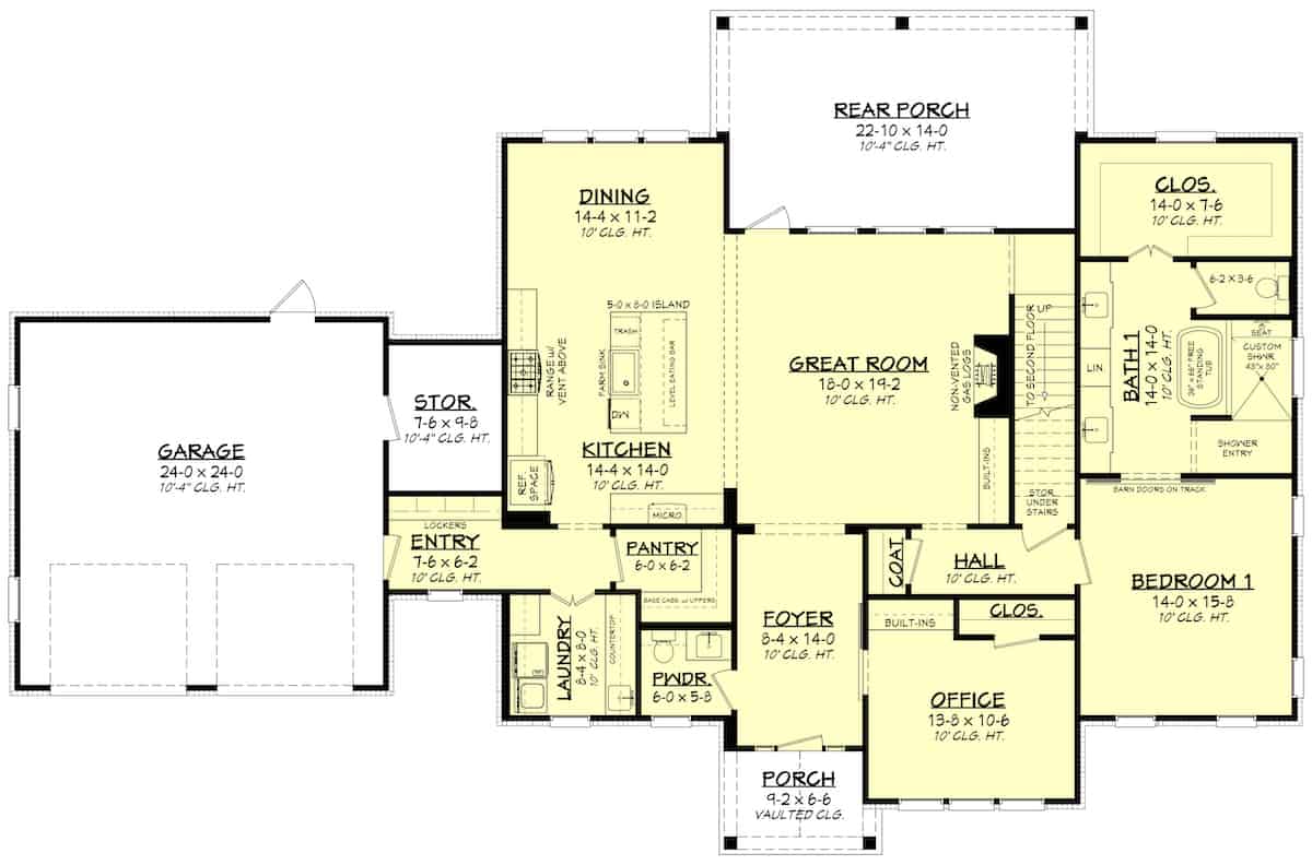 Main Level of Farmhouse Plan #142-1260