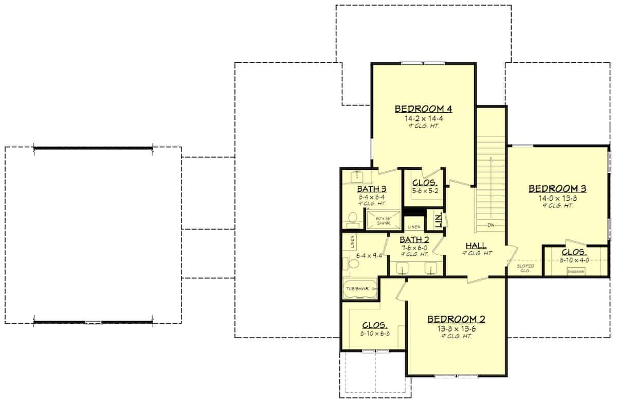 Upper Level of Farmhouse Plan #142-1260