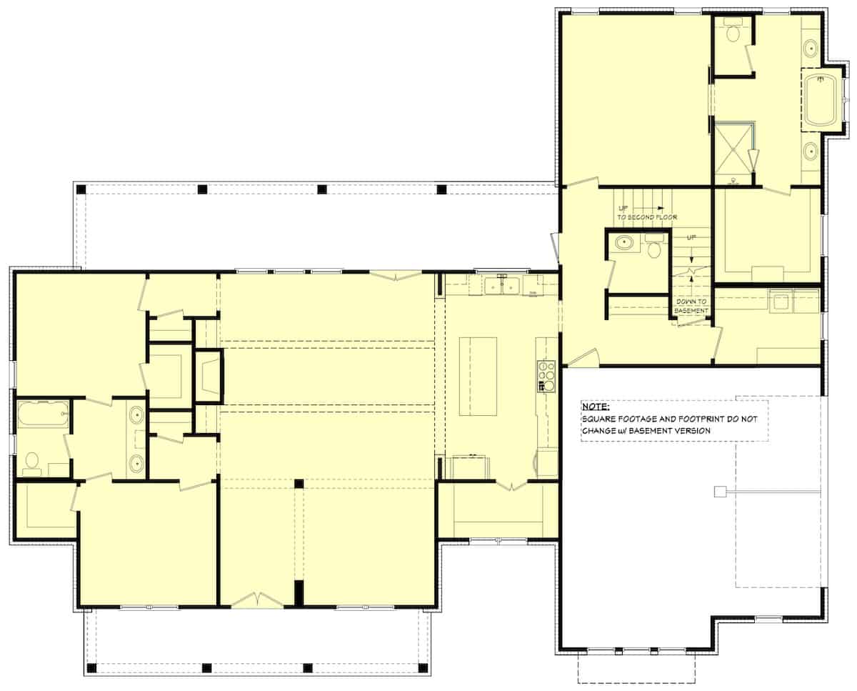 Main Level of Farmhouse Plan #142-1261