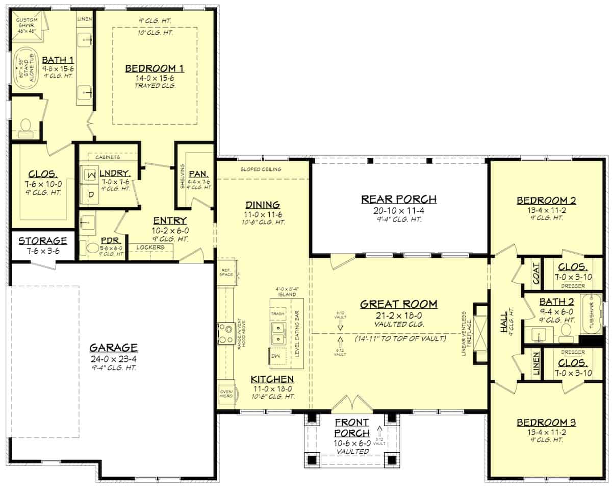 Main Level of Contemporary Plan #142-1262