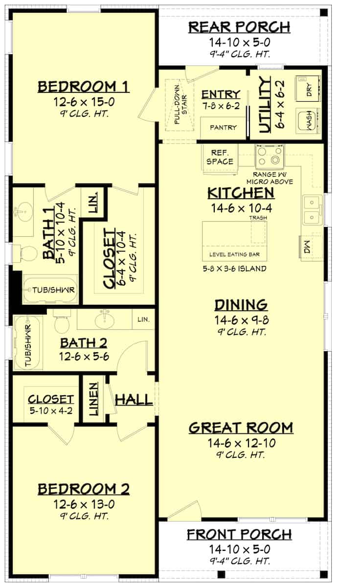 Main Level of Ranch Plan #142-1263