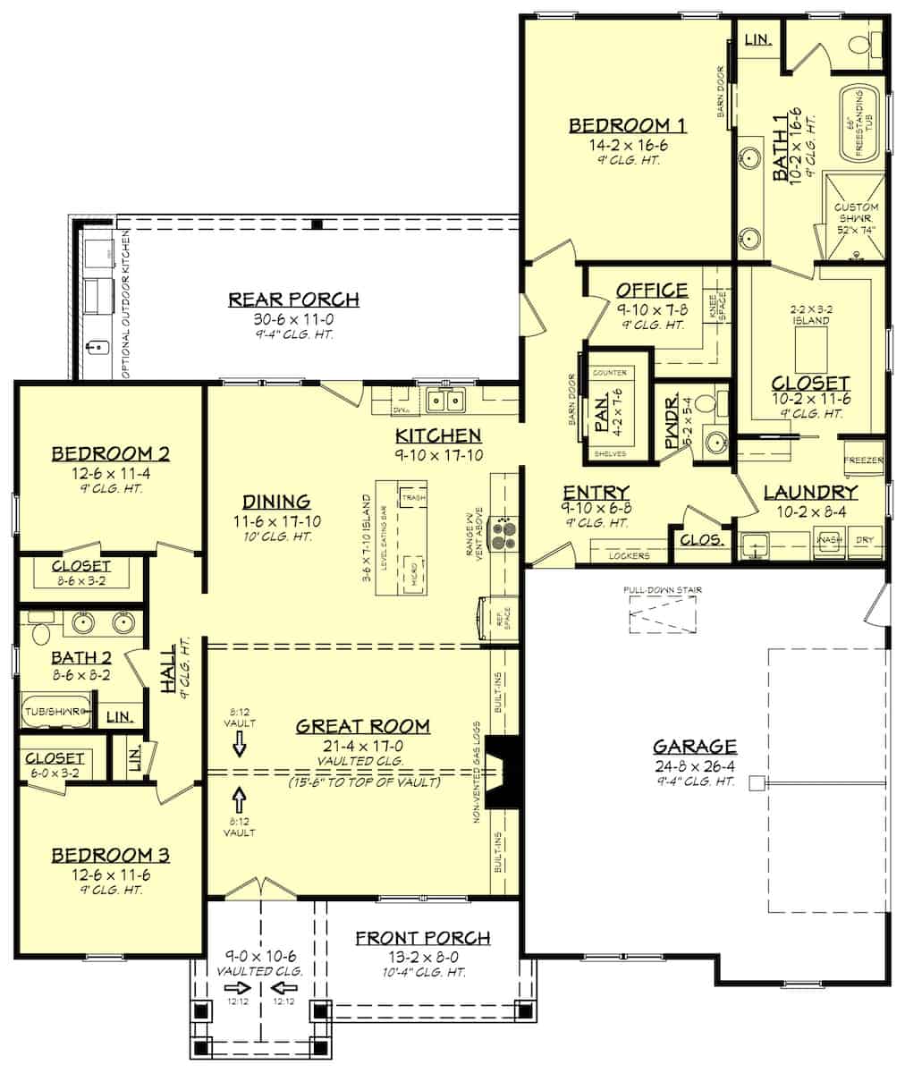 Main Level of Contemporary Plan #142-1266