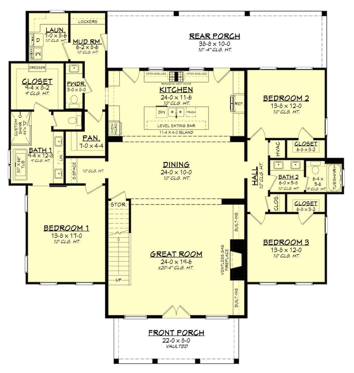 Main Level of Farmhouse Plan #142-1269