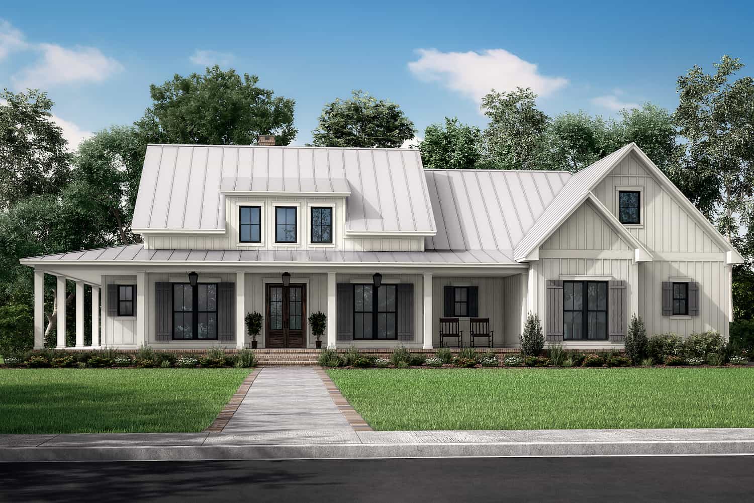 Front elevation of Farmhouse home (ThePlanCollection: House Plan #142-1272)