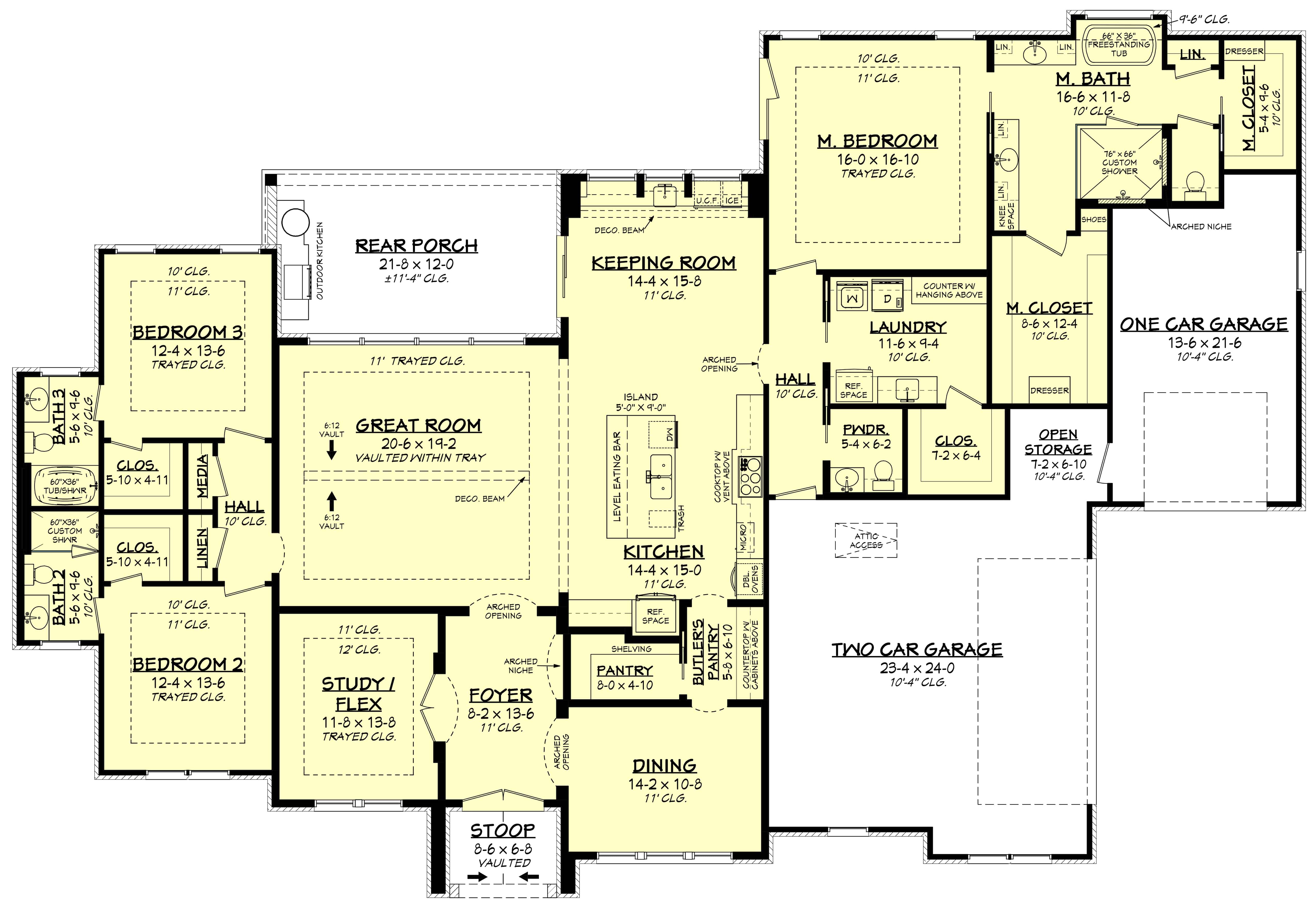 Main Level of Modern Farmhouse Plan #142-1275