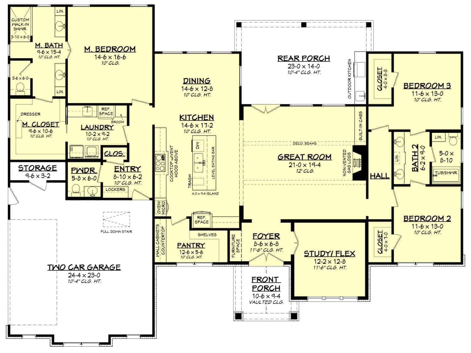 Main Level of Texas Style Plan #142-1405