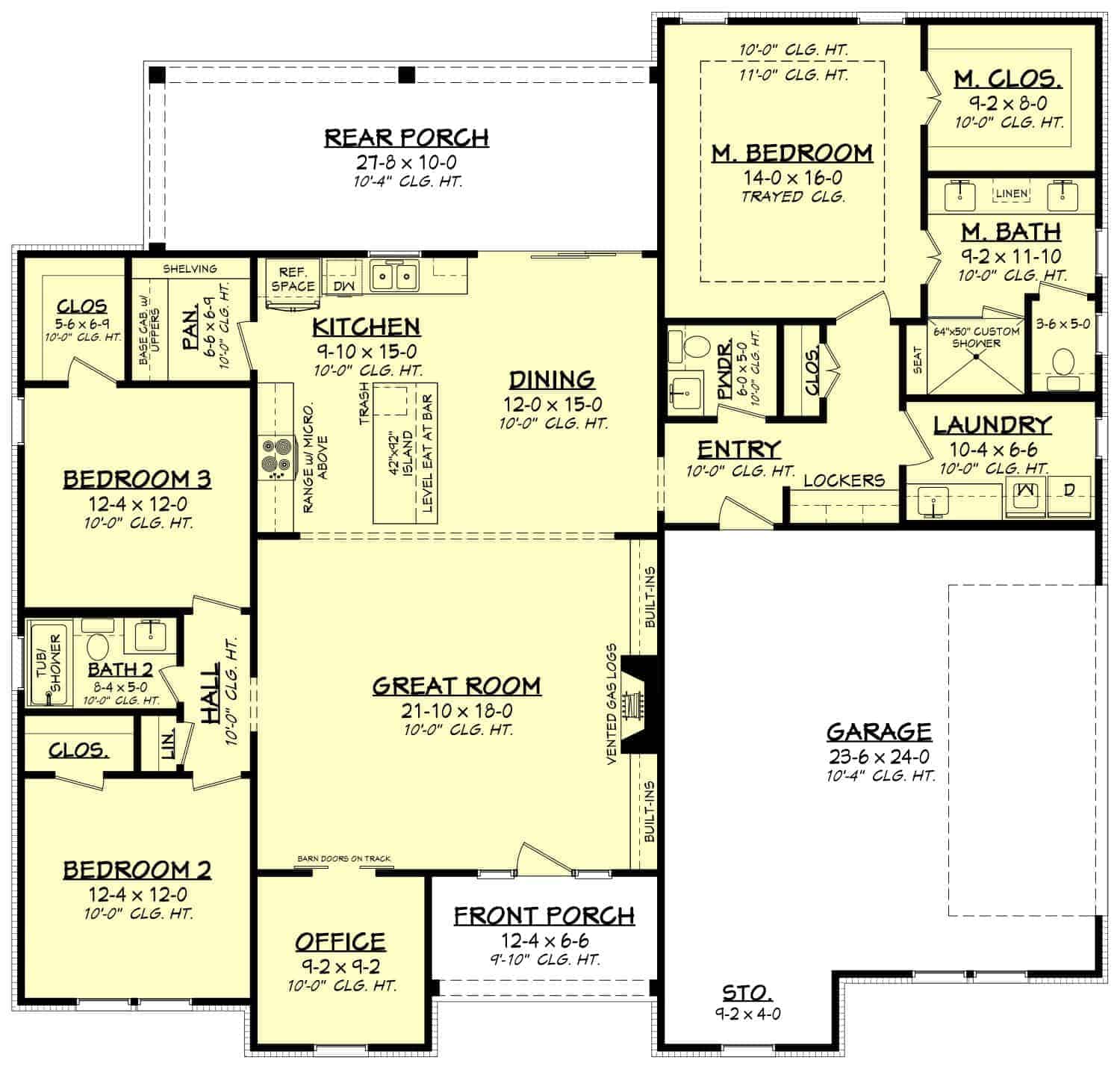 Main Level of Farmhouse Plan #142-1406