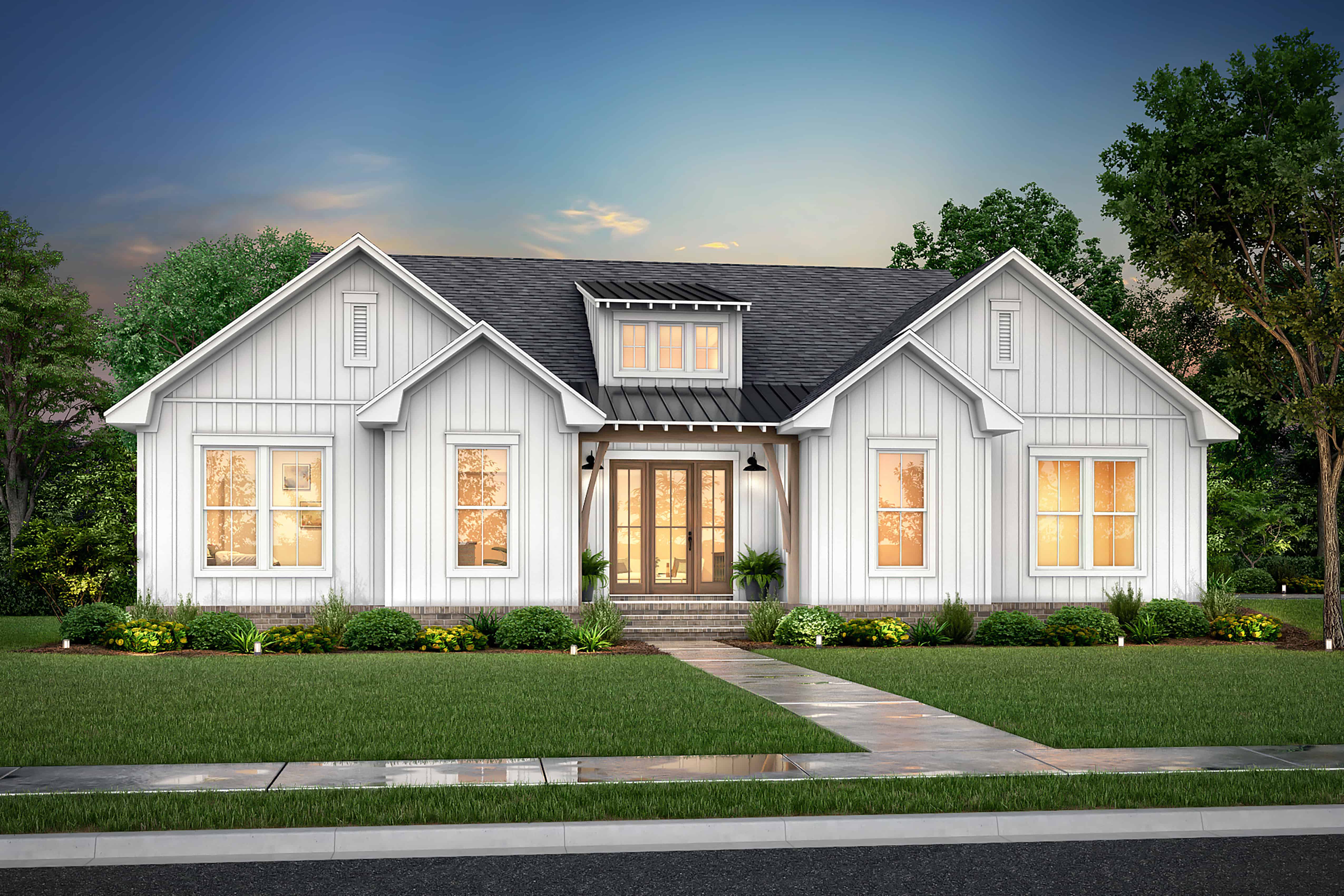 Front elevation of Farmhouse home (ThePlanCollection: House Plan #142-1406)