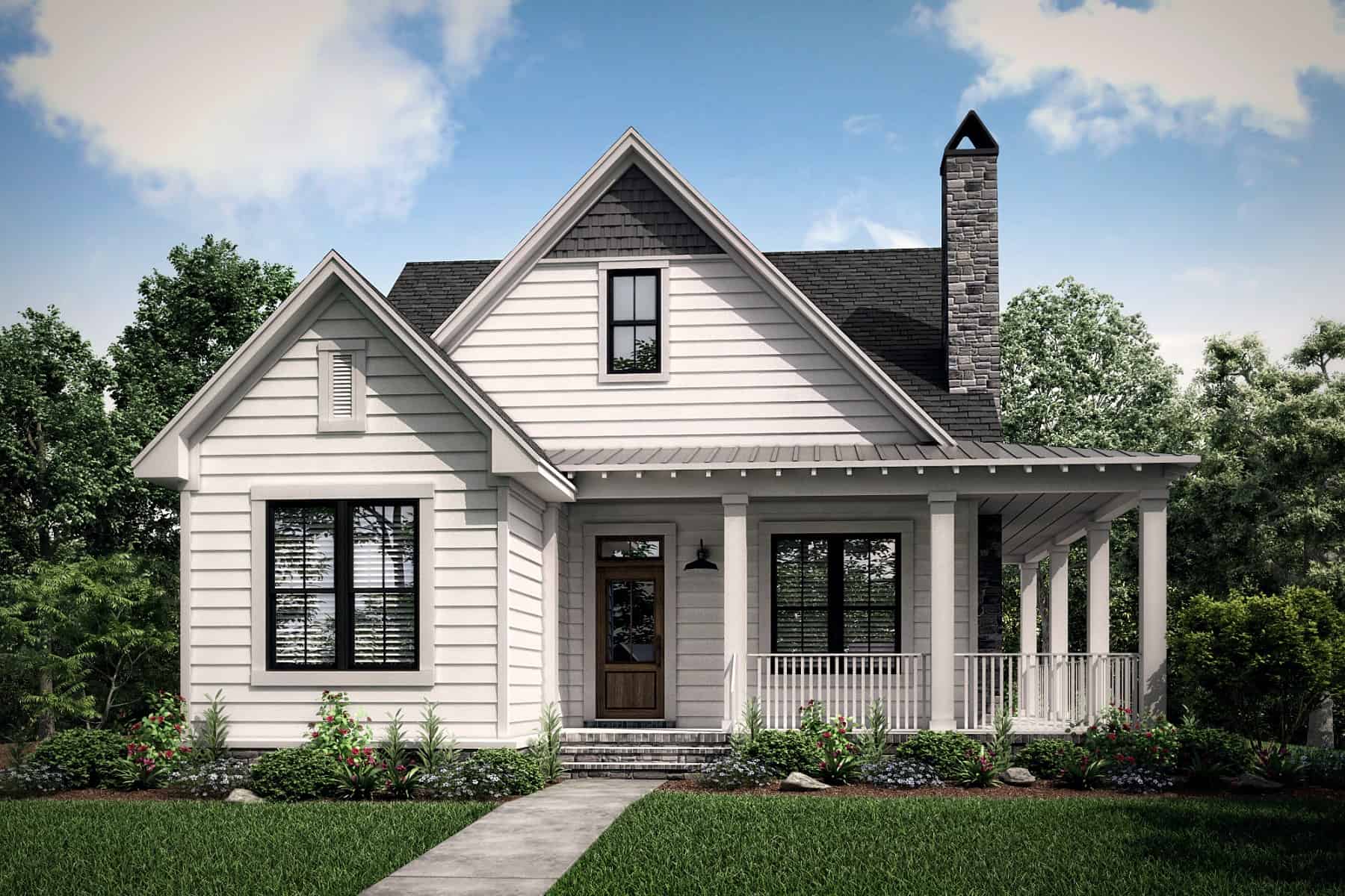 Front elevation of Modern Farmhouse home (ThePlanCollection: House Plan #142-1407)