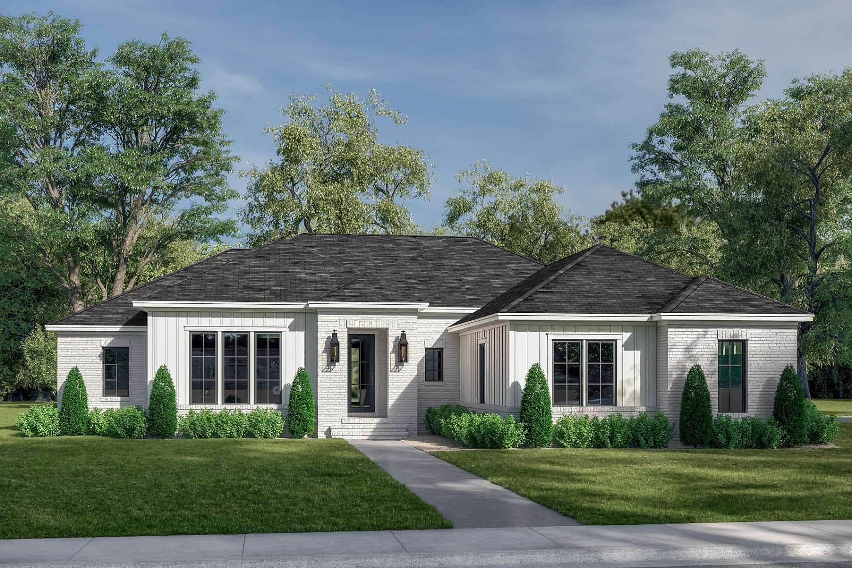 Front elevation of Ranch home (ThePlanCollection: House Plan #142-1408)