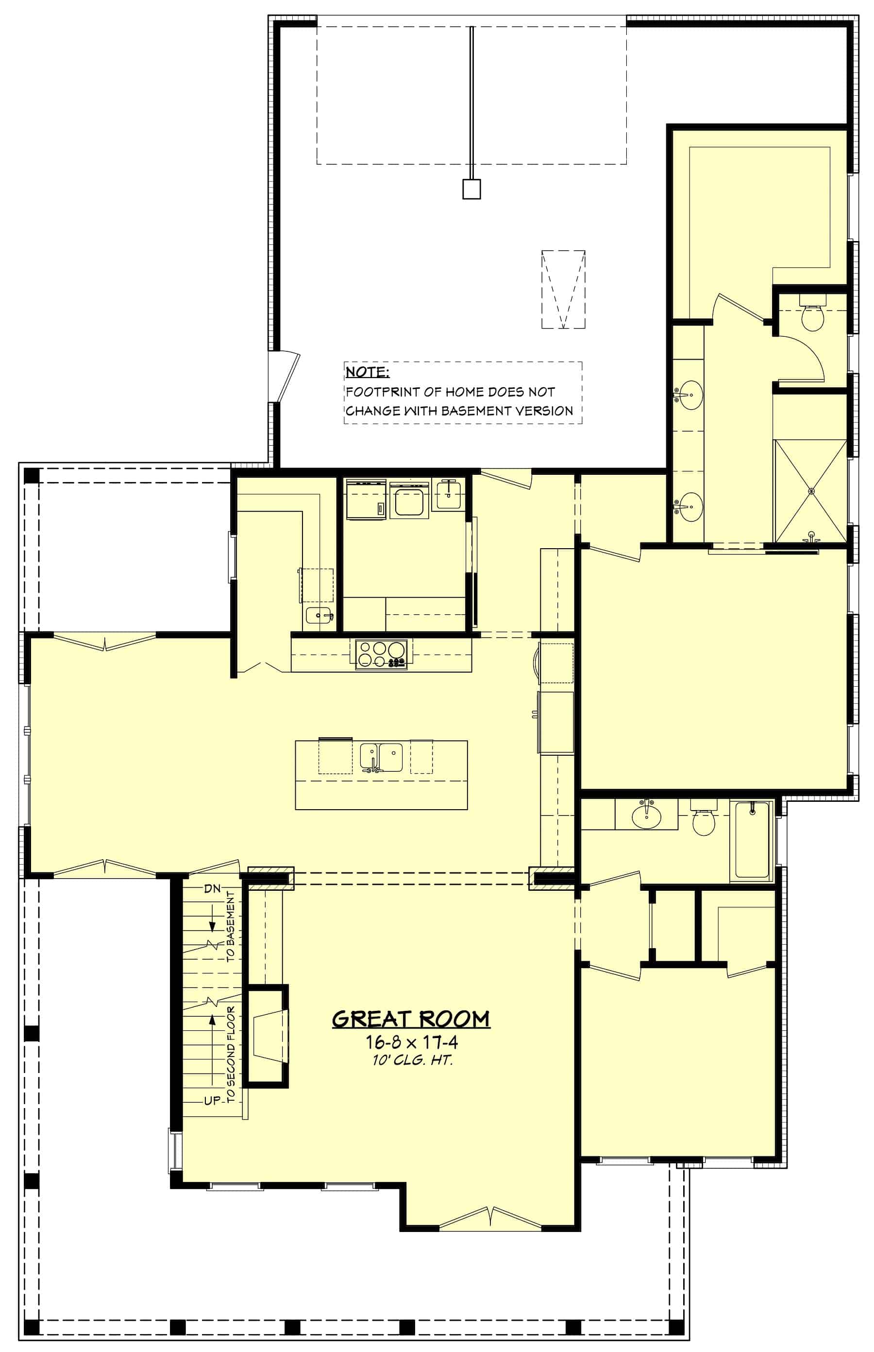 Main Level of Farmhouse Plan #142-1410