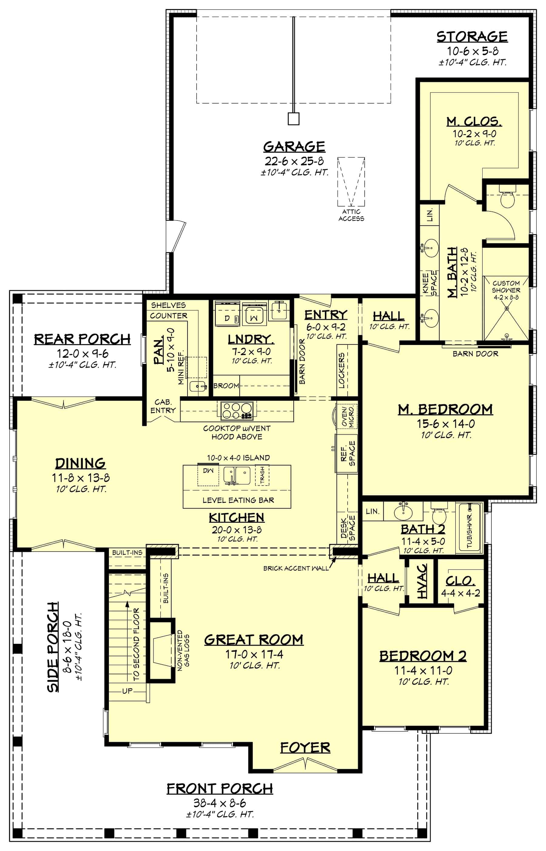 Main Level of Farmhouse Plan #142-1410