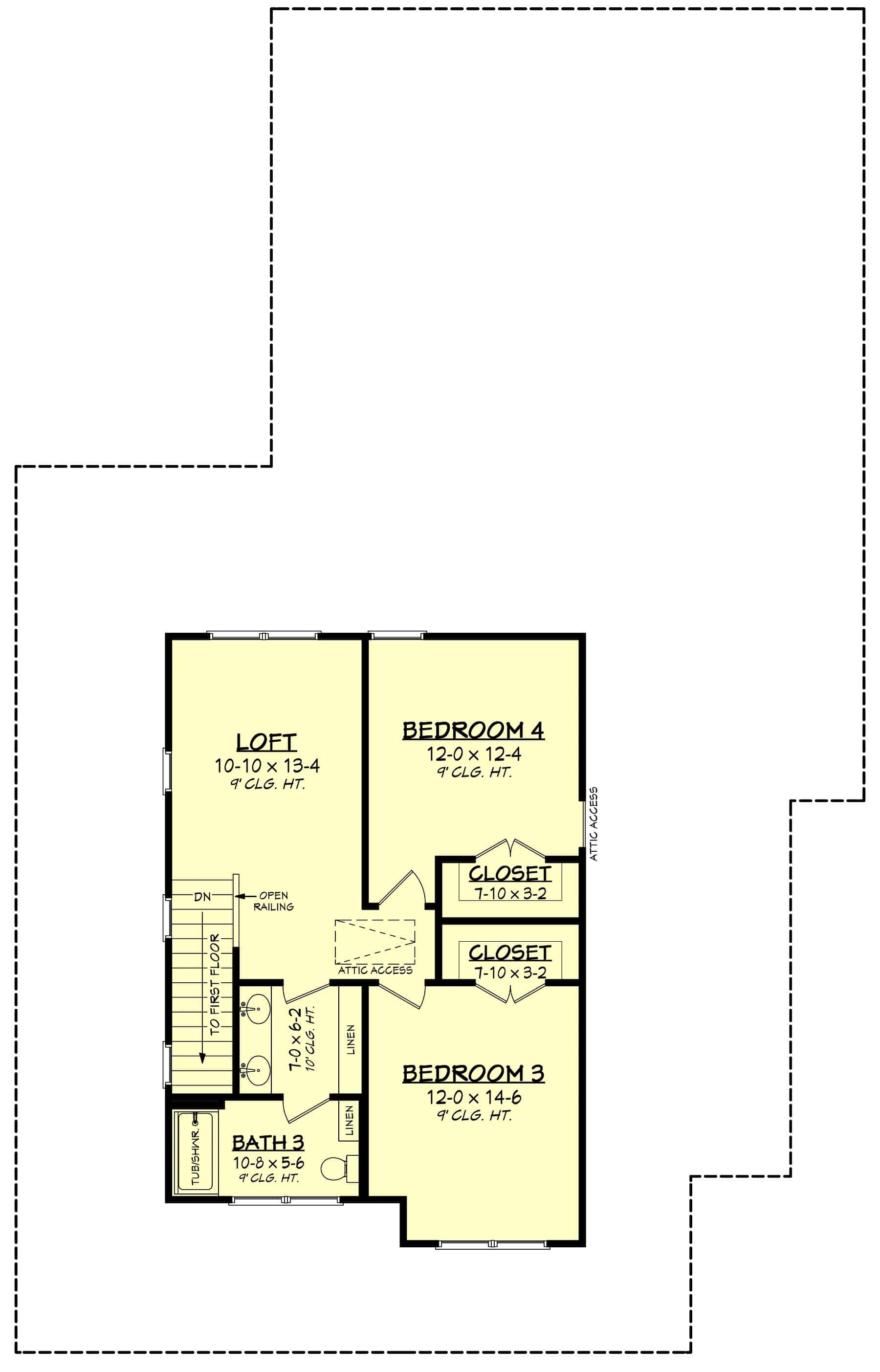 Upper Level of Farmhouse Plan #142-1410