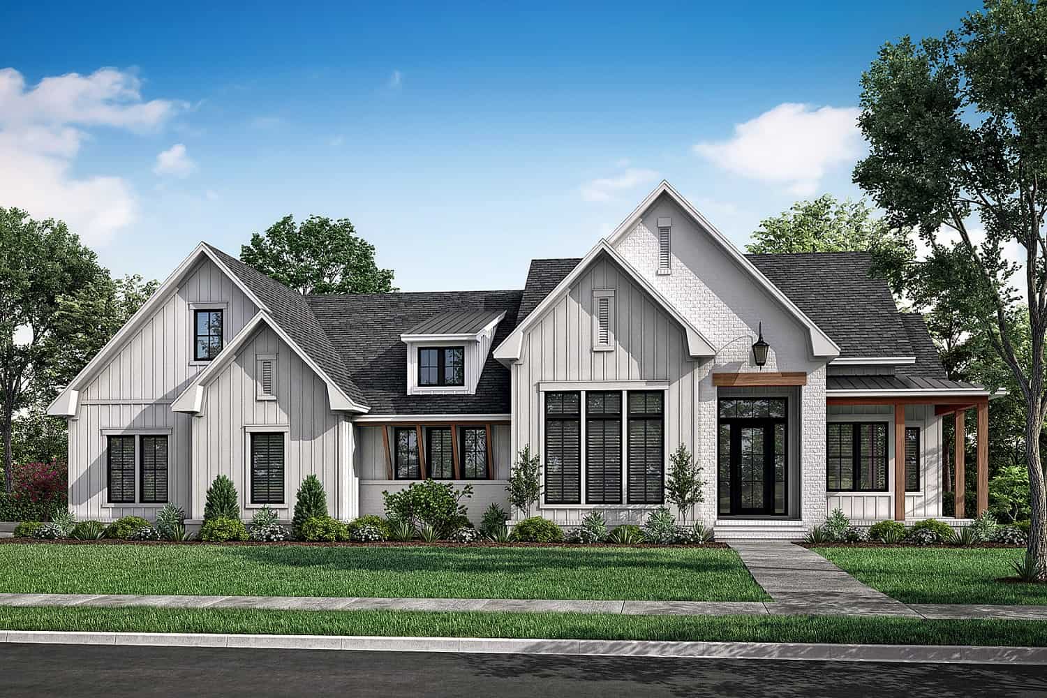Front elevation of Contemporary home (ThePlanCollection: House Plan #142-1411)