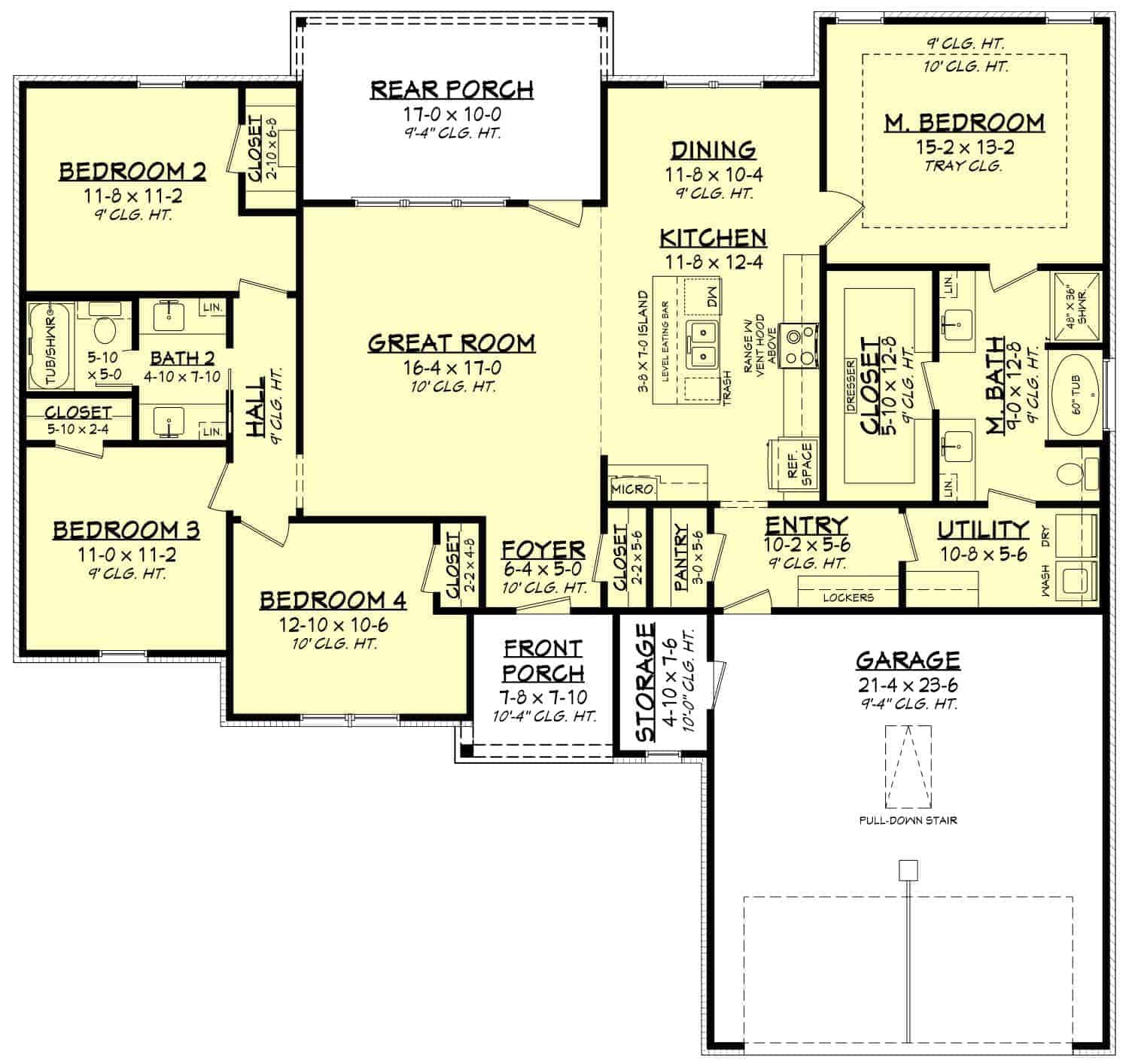 Main Level of Modern Farmhouse Plan #142-1419