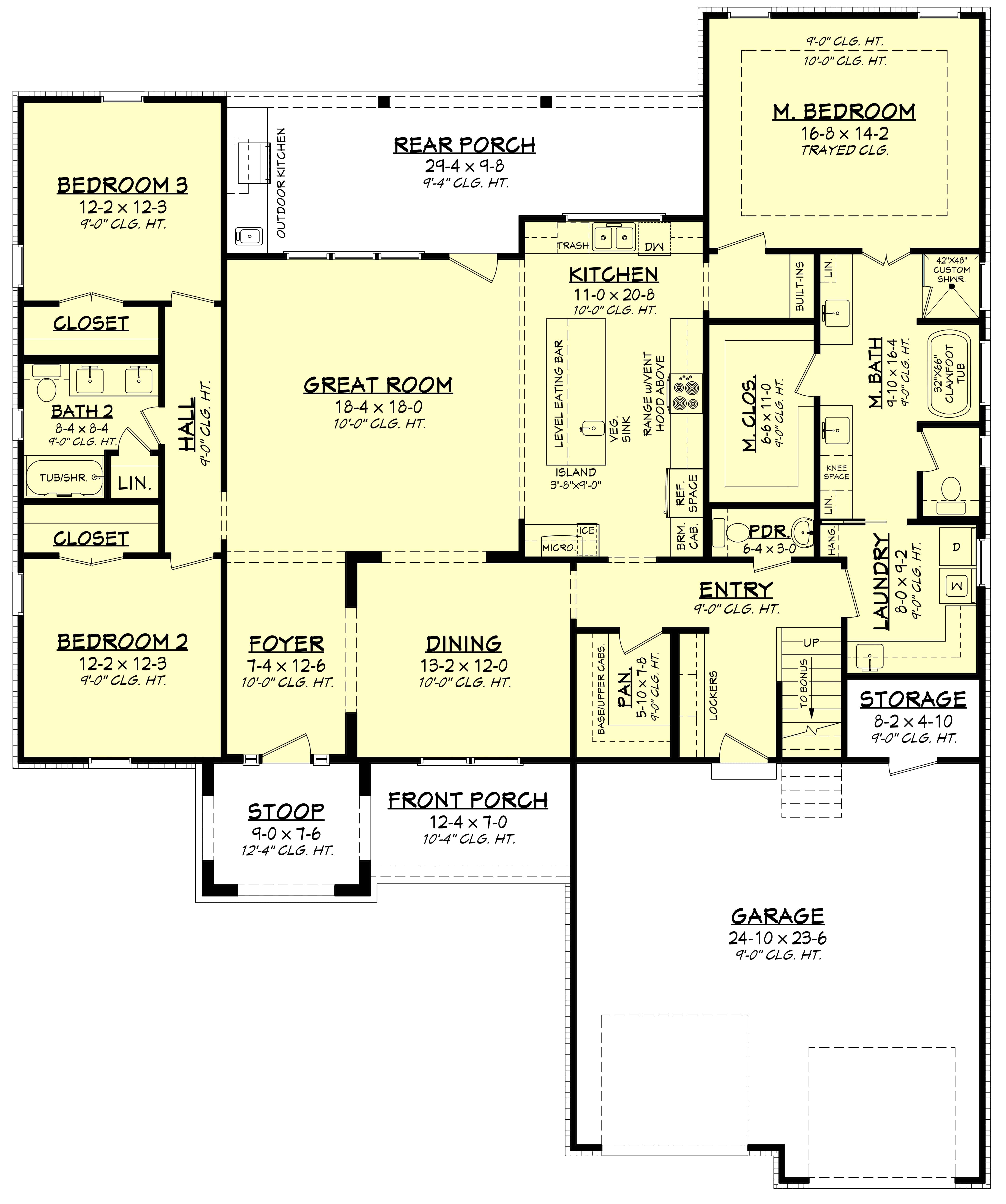 Main Level of Contemporary Plan #142-1421