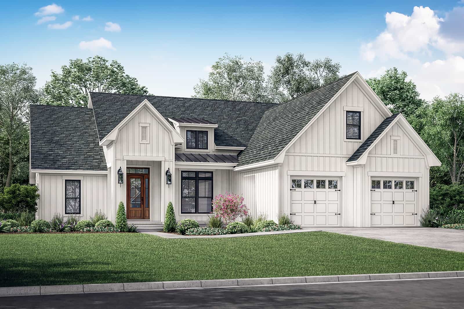 Front elevation of Contemporary home (ThePlanCollection: House Plan #142-1421)