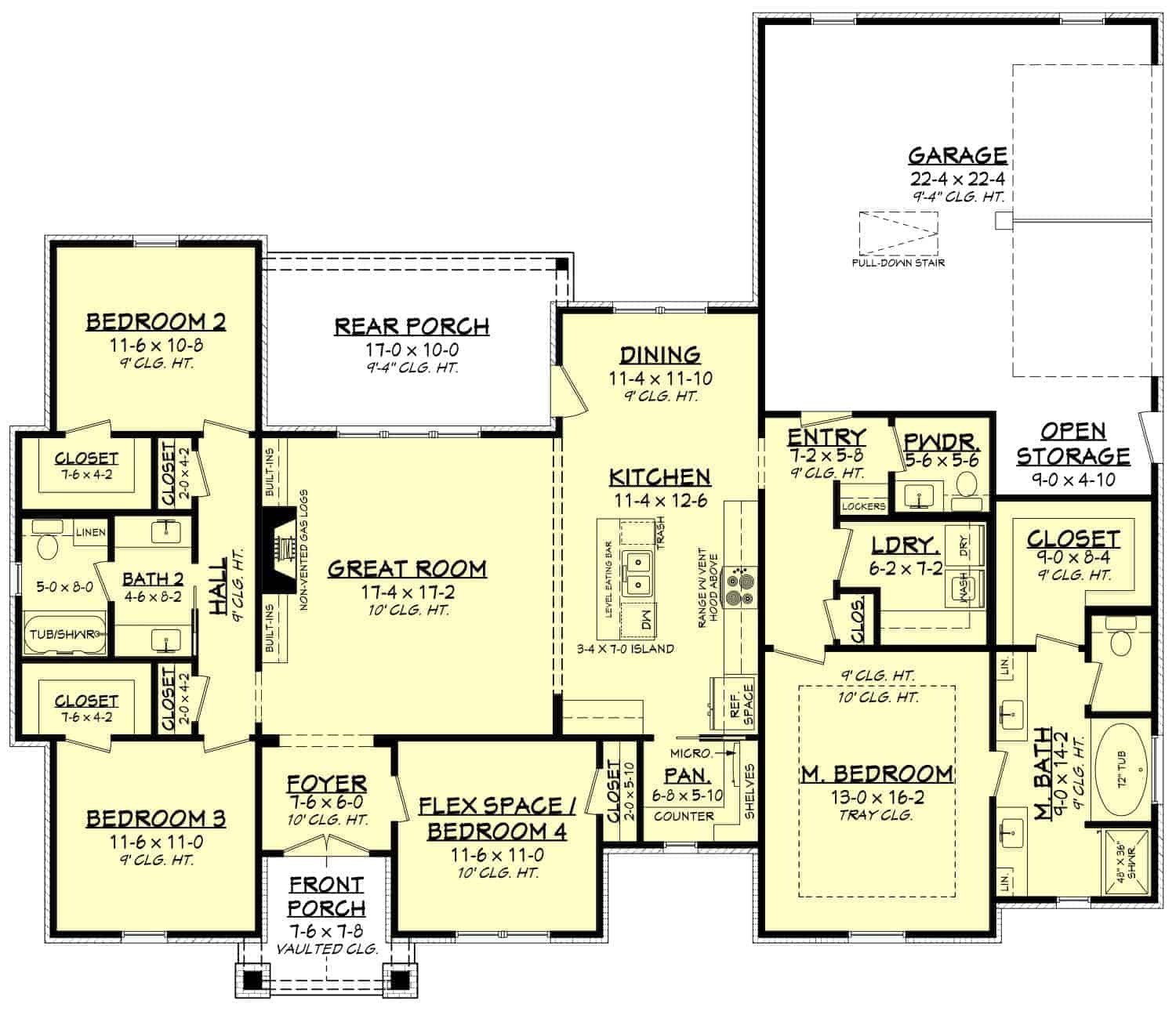 Main Level of Farmhouse Plan #142-1424