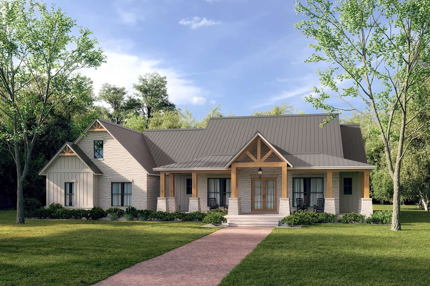 Front elevation of Ranch home (ThePlanCollection: House Plan #142-1437)