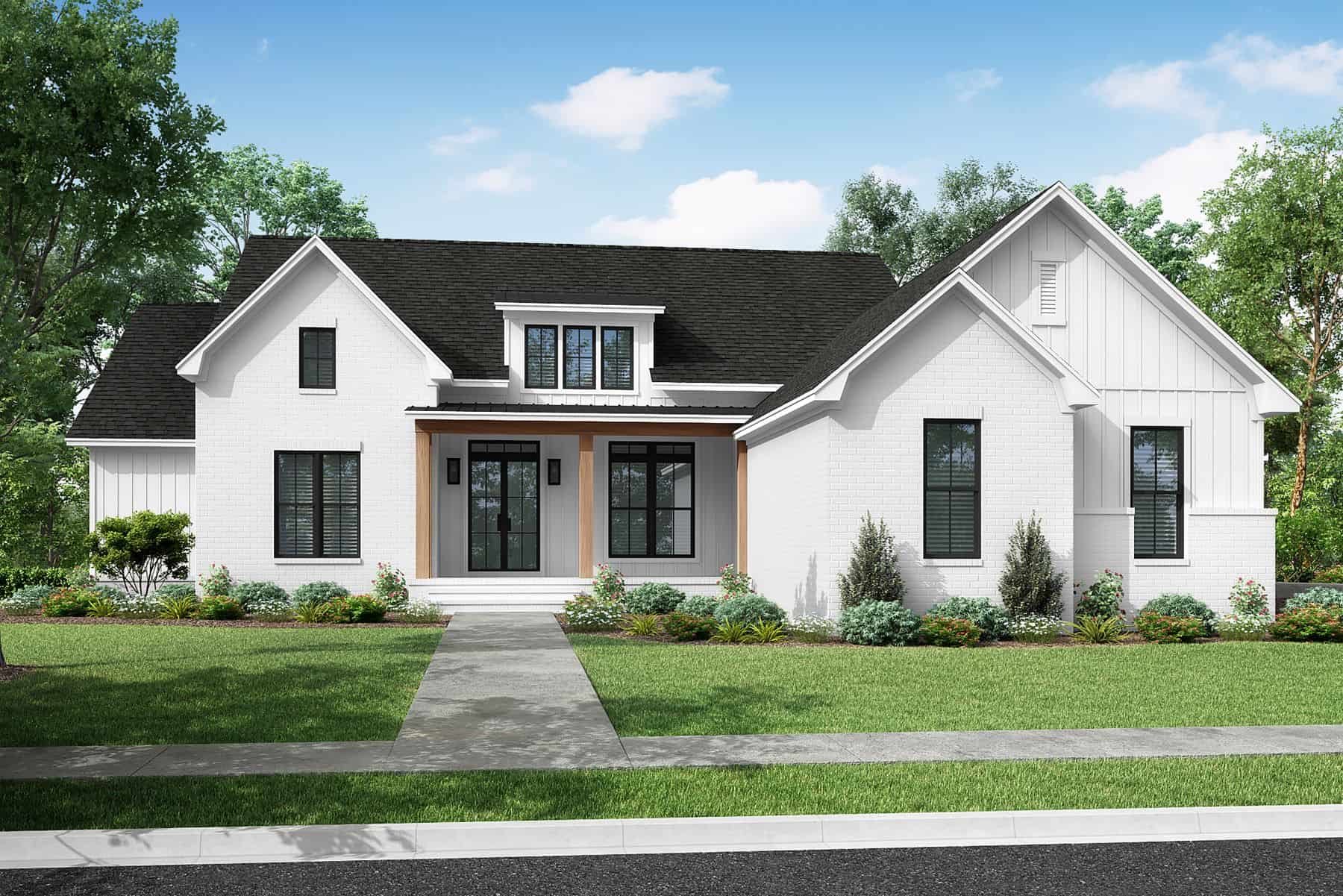 Front elevation of Contemporary home (ThePlanCollection: House Plan #142-1439)