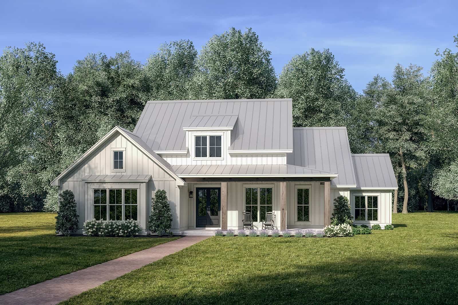 Front elevation of Contemporary home (ThePlanCollection: House Plan #142-1443)