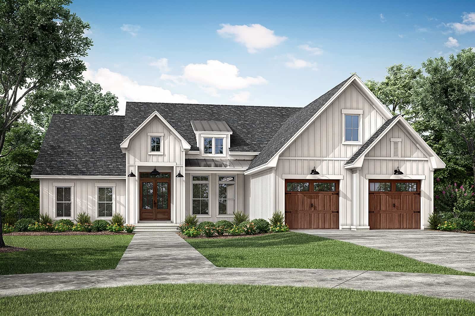 Front elevation of Contemporary home (ThePlanCollection: House Plan #142-1444)
