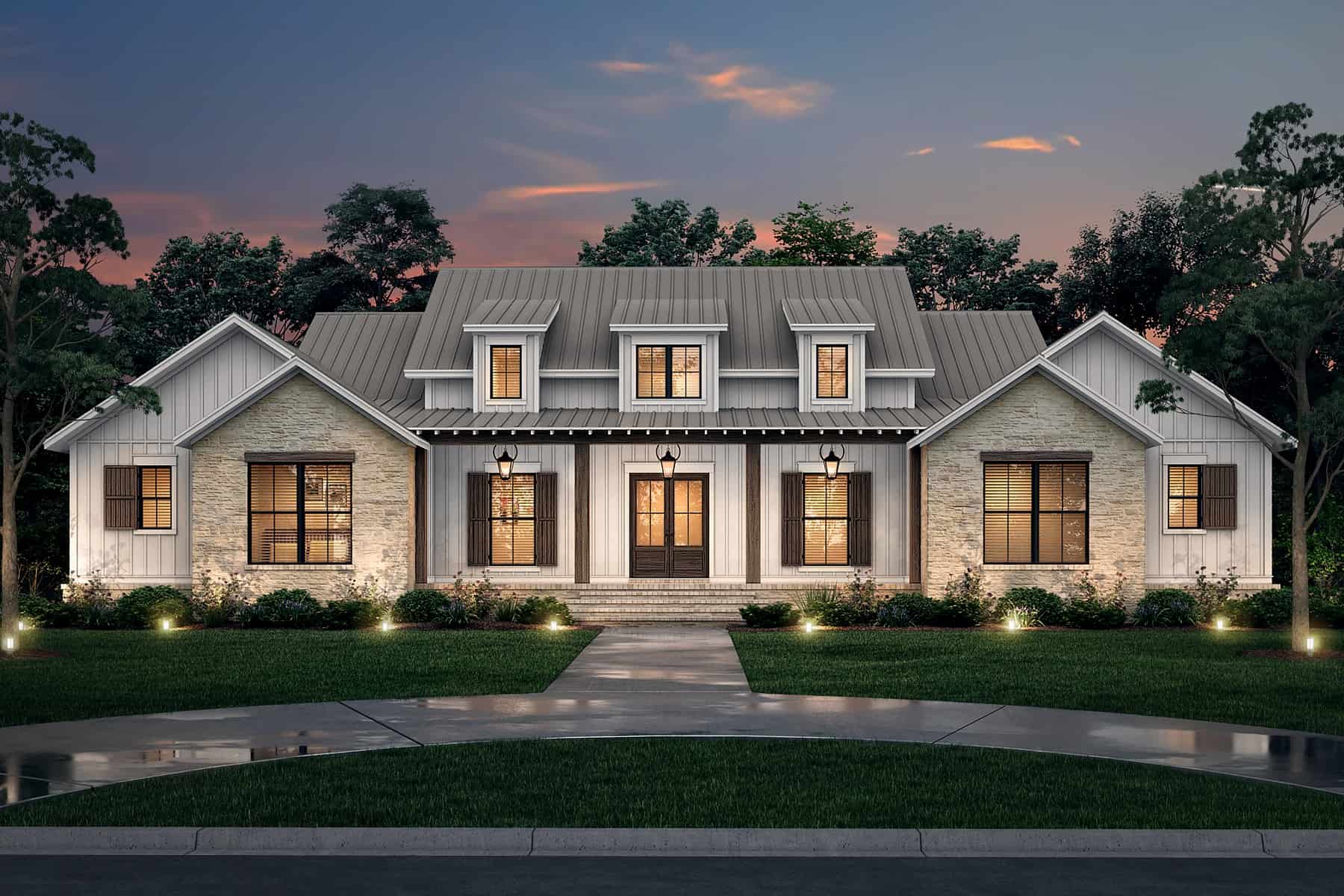 Home at Night of this 4-Bedroom, 2977 Sq Ft Plan - 142-1445