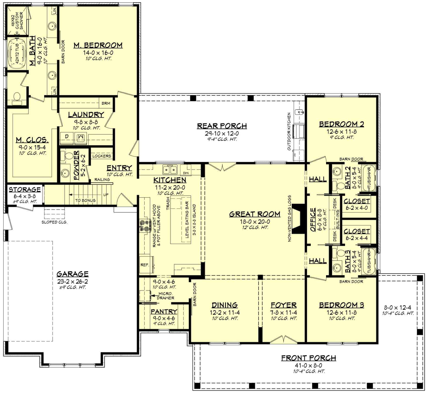 Main Level of Farmhouse Plan #142-1447