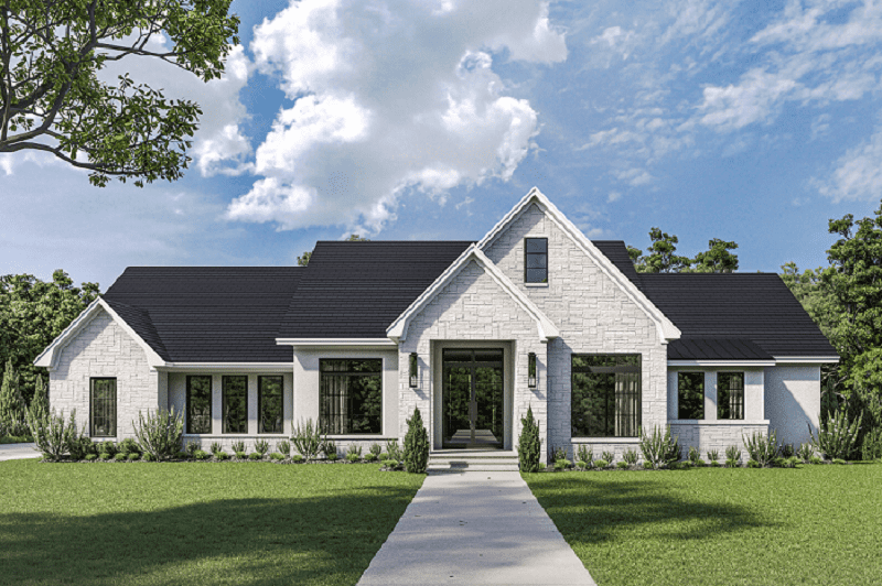 Front elevation of Modern Farmhouse home (ThePlanCollection: House Plan #142-1452)